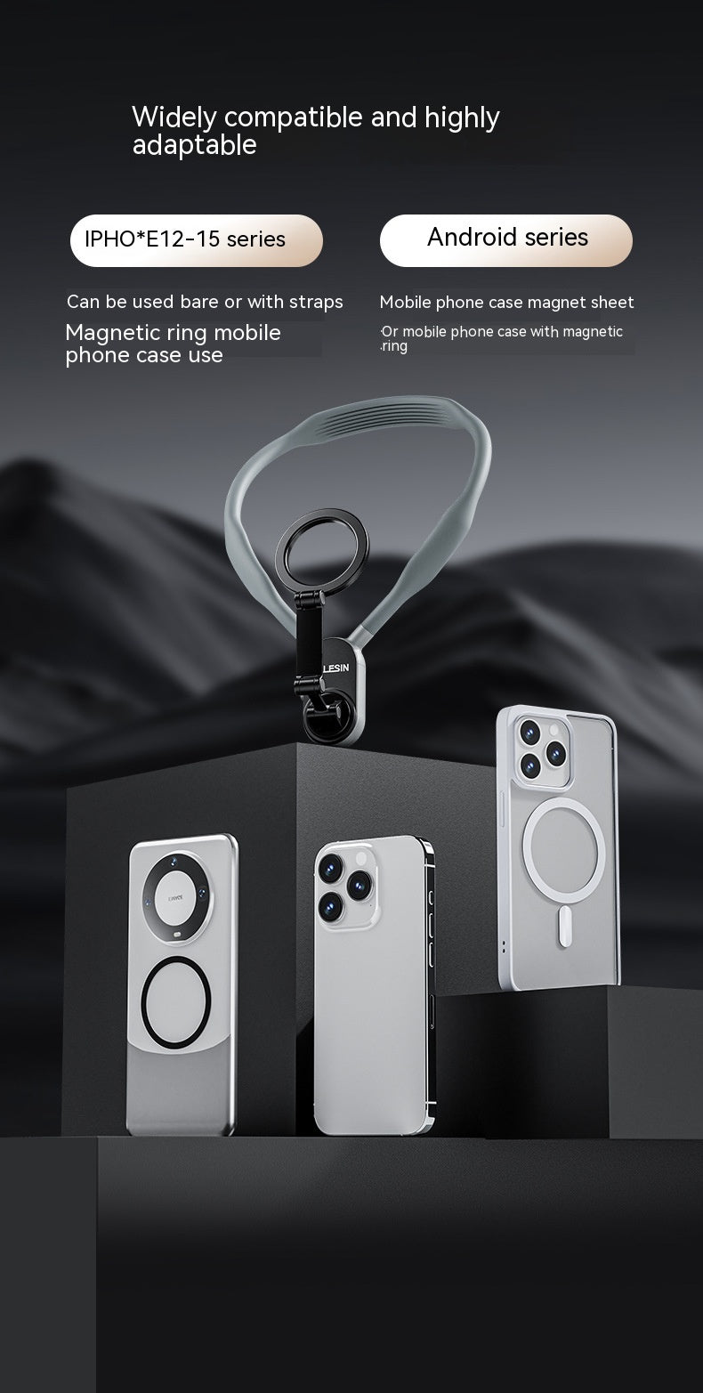 Magnetic Phone Neck Holder – Quick‑Release MagSafe, Adjustable Silicone Frame, Ideal for Travel, Streaming & On‑the‑Go Use