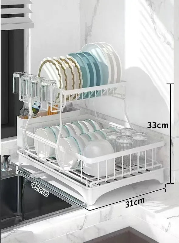 Space‑Saving 2‑Tier Dish Rack – Large‑Capacity Drying, Removable Drainer, Great for Small Kitchens