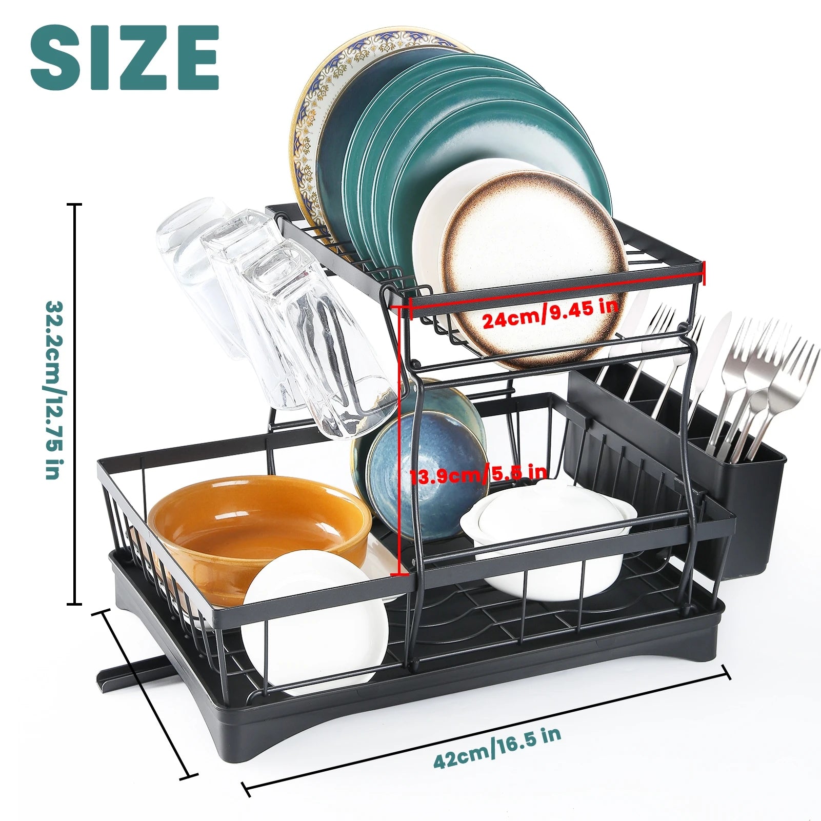 Space‑Saving 2‑Tier Dish Rack – Large‑Capacity Drying, Removable Drainer, Great for Small Kitchens