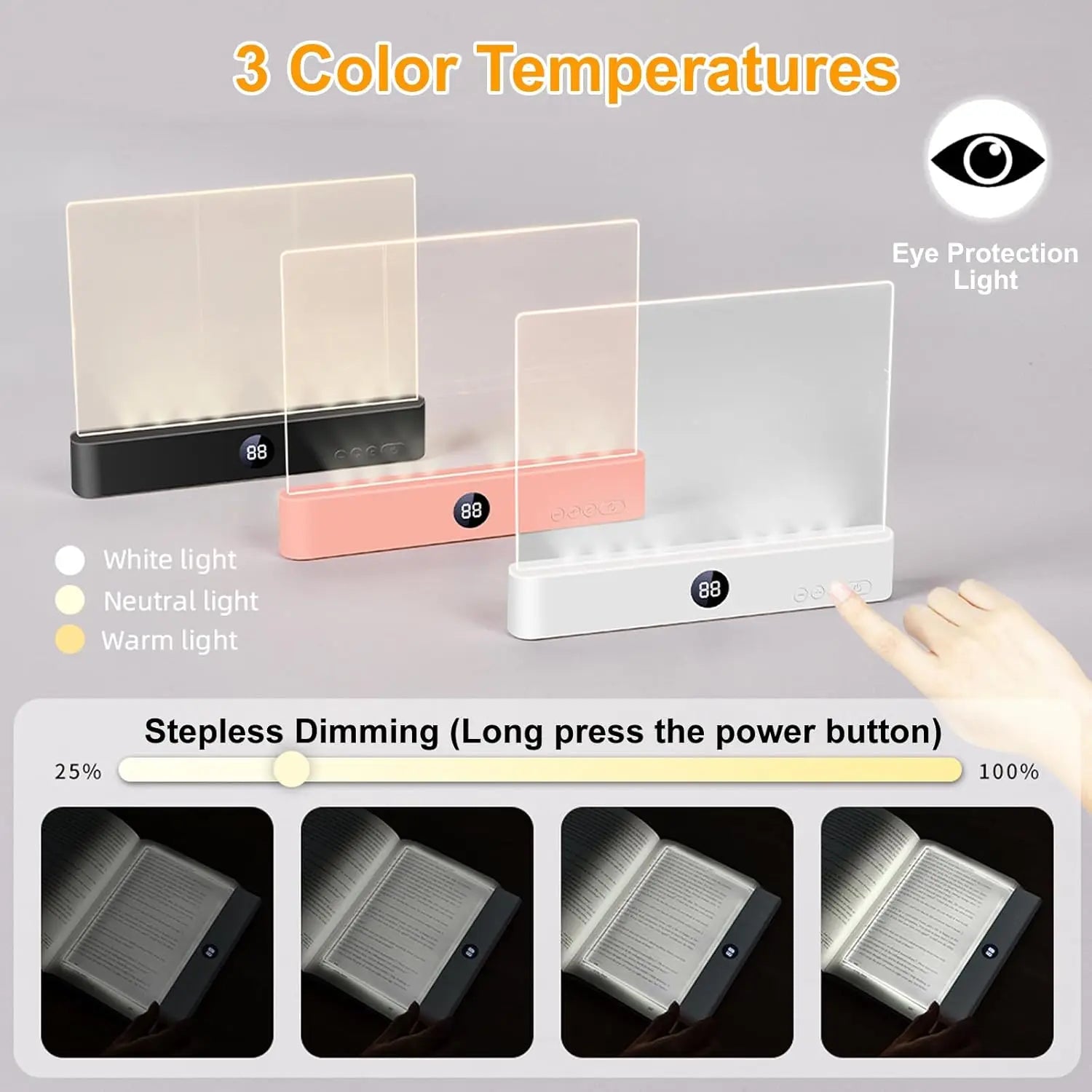 Portable LED Reading Light – Soft 3‑Mode Glow, Rechargeable Flat Design, Perfect for Bedtime Reading