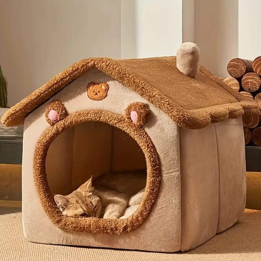 CozyFold™ Pet Cave – Soft Fiber Comfort, Removable Washable Design, Perfect for your Cats & Dogs