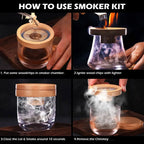 Whiskey Smoker Kit – Rich Smoky Flavor, Wooden Top + 4 Wood Chips, For Cocktails & Home Bars