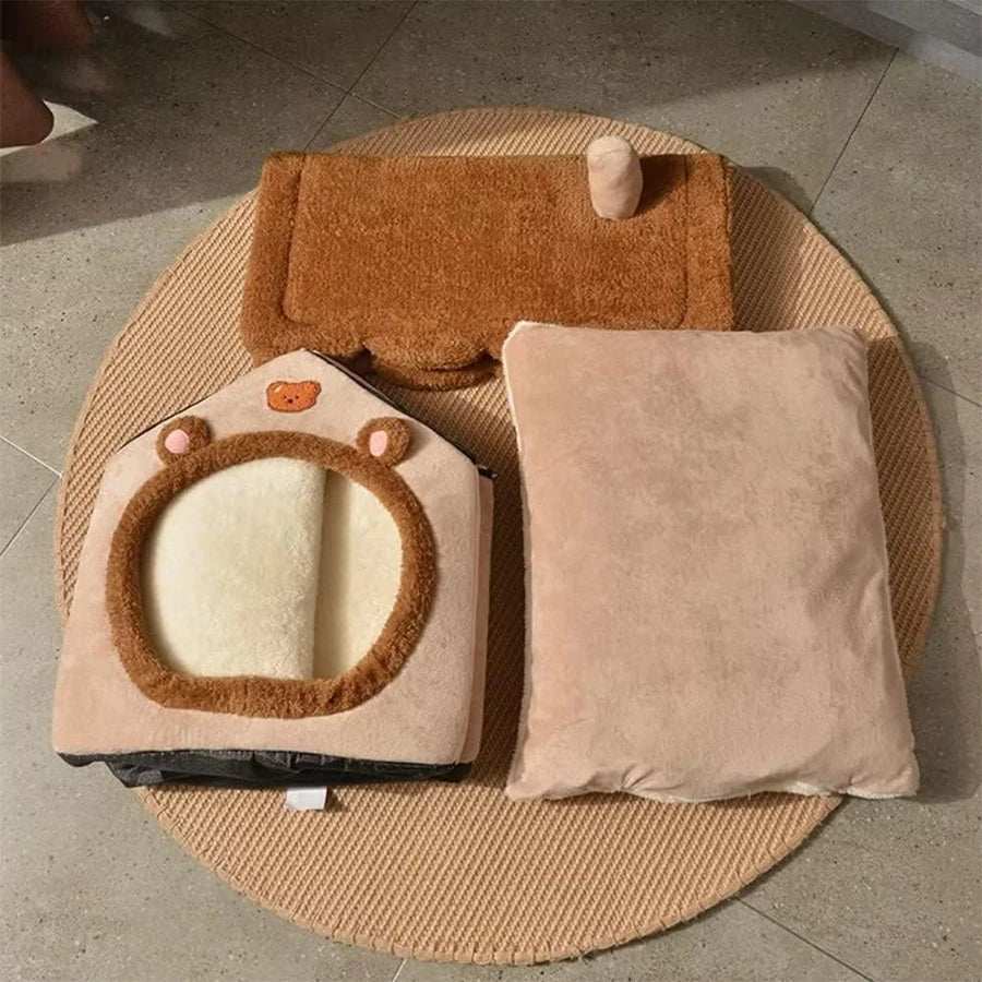 CozyFold™ Pet Cave – Soft Fiber Comfort, Removable Washable Design, Perfect for your Cats & Dogs