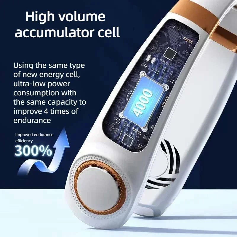 The original JKUOO Neck Fan – Hands‑Free Cooling, Bladeless Design, 4 Ice Plates, Perfect for Summer Heat