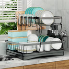 Space‑Saving 2‑Tier Dish Rack – Large‑Capacity Drying, Removable Drainer, Great for Small Kitchens