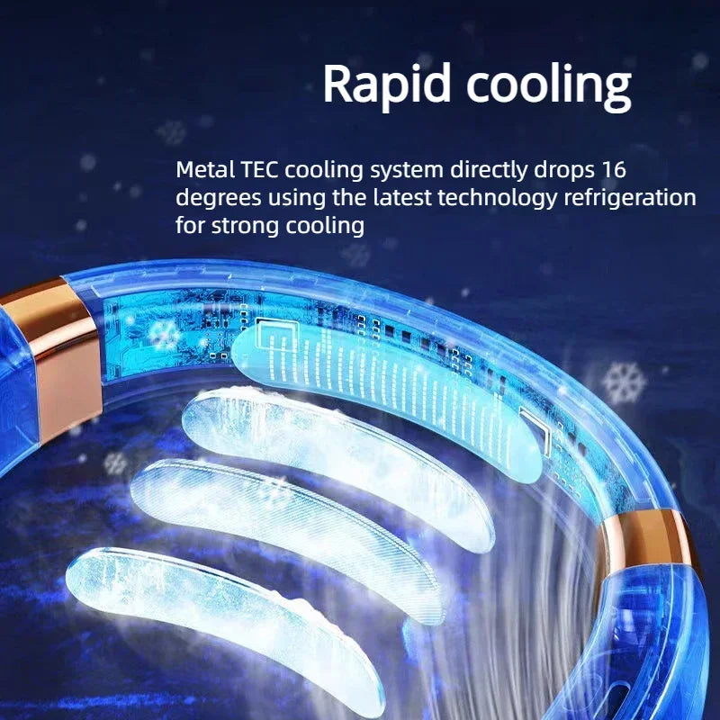 The original JKUOO Neck Fan – Hands‑Free Cooling, Bladeless Design, 4 Ice Plates, Perfect for Summer Heat