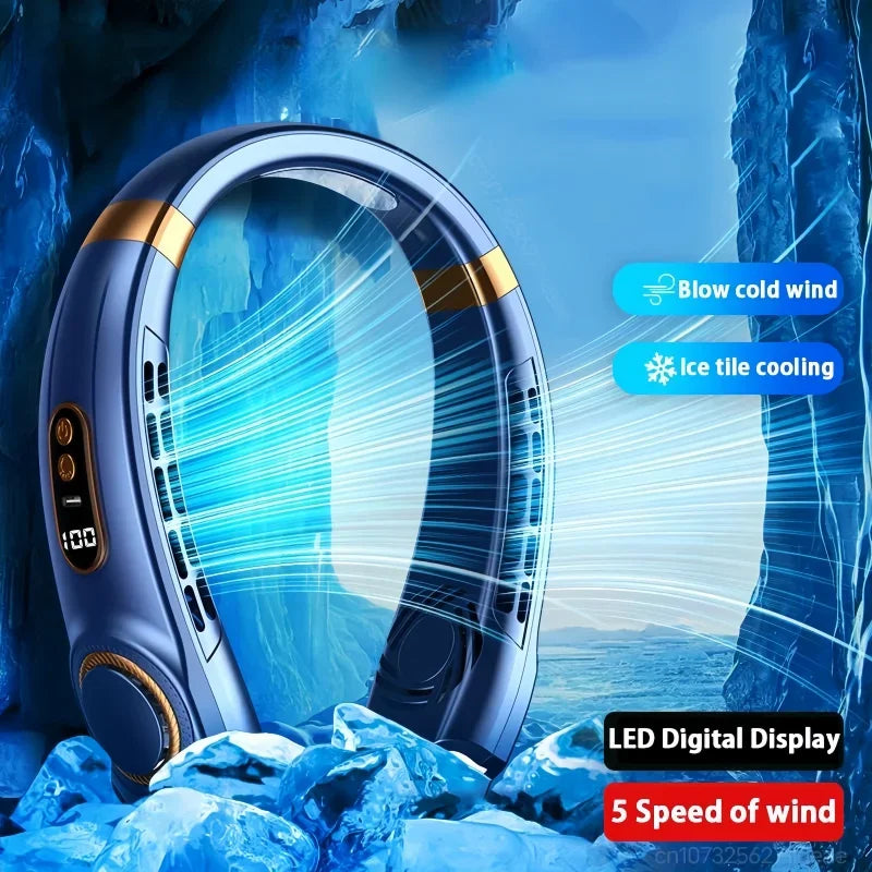 The original JKUOO Neck Fan – Hands‑Free Cooling, Bladeless Design, 4 Ice Plates, Perfect for Summer Heat