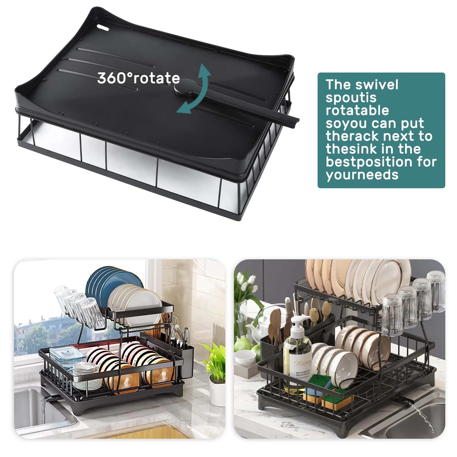 Space‑Saving 2‑Tier Dish Rack – Large‑Capacity Drying, Removable Drainer, Great for Small Kitchens