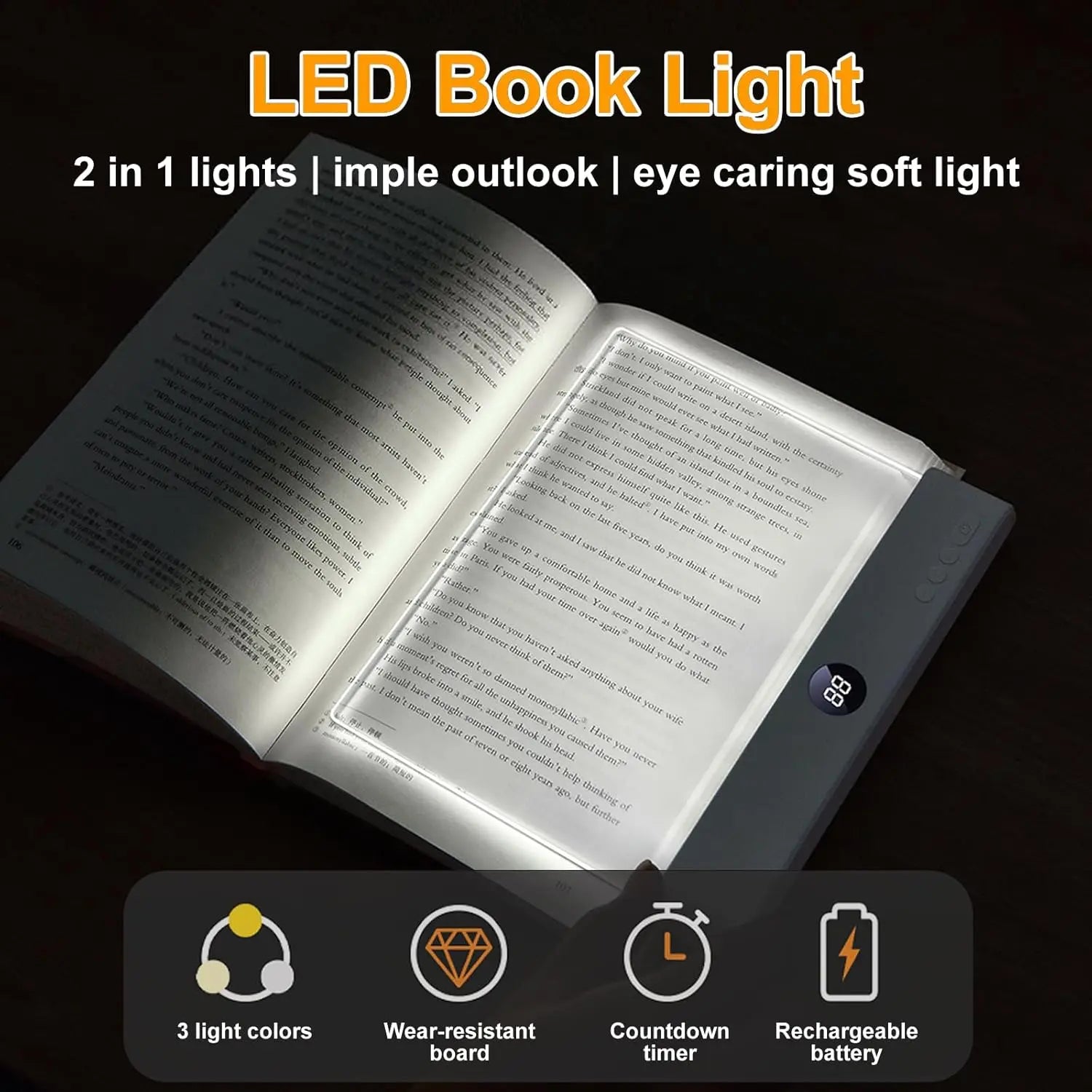 Portable LED Reading Light – Soft 3‑Mode Glow, Rechargeable Flat Design, Perfect for Bedtime Reading