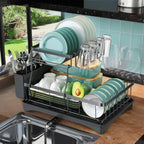 Space‑Saving 2‑Tier Dish Rack – Large‑Capacity Drying, Removable Drainer, Great for Small Kitchens