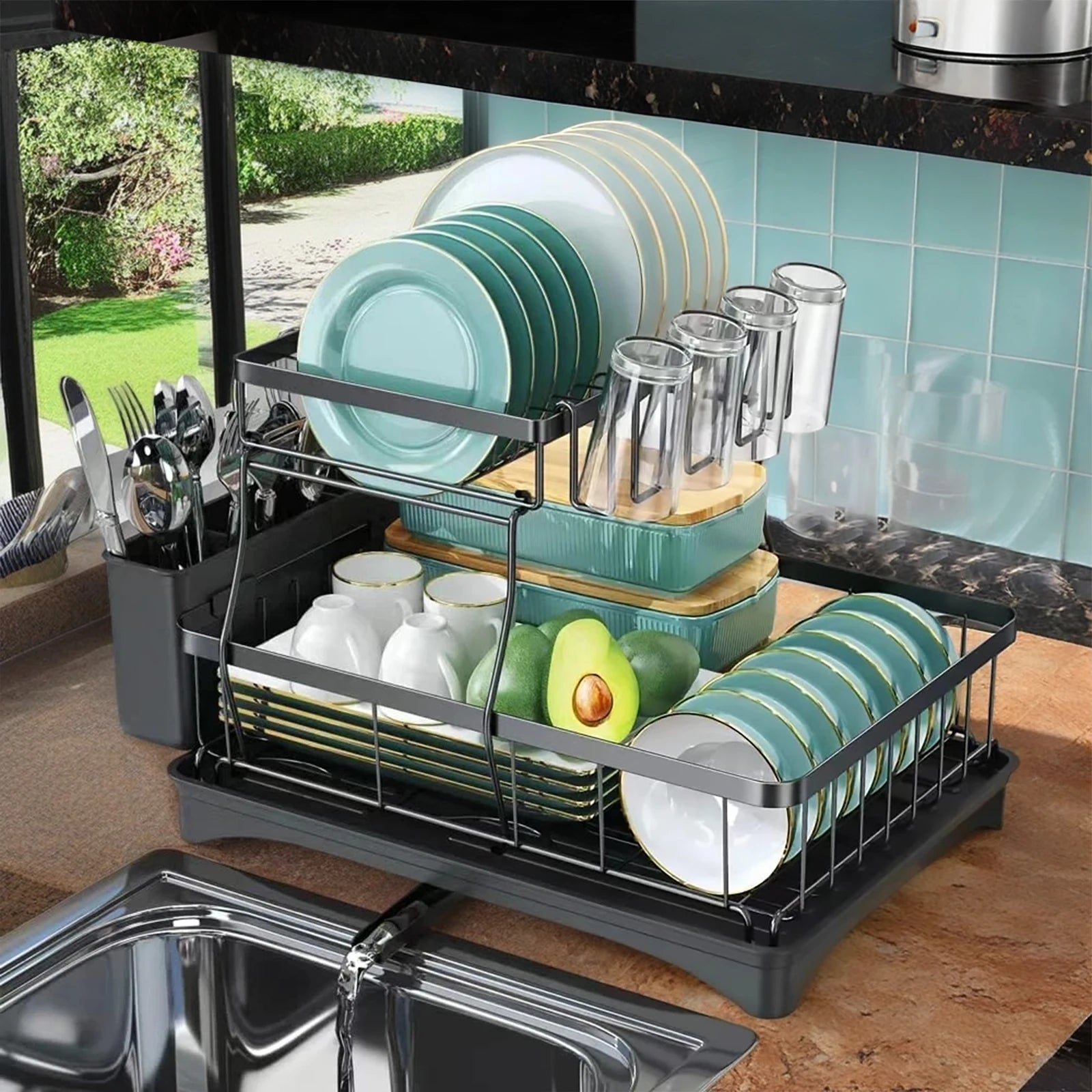 Space‑Saving 2‑Tier Dish Rack – Large‑Capacity Drying, Removable Drainer, Great for Small Kitchens