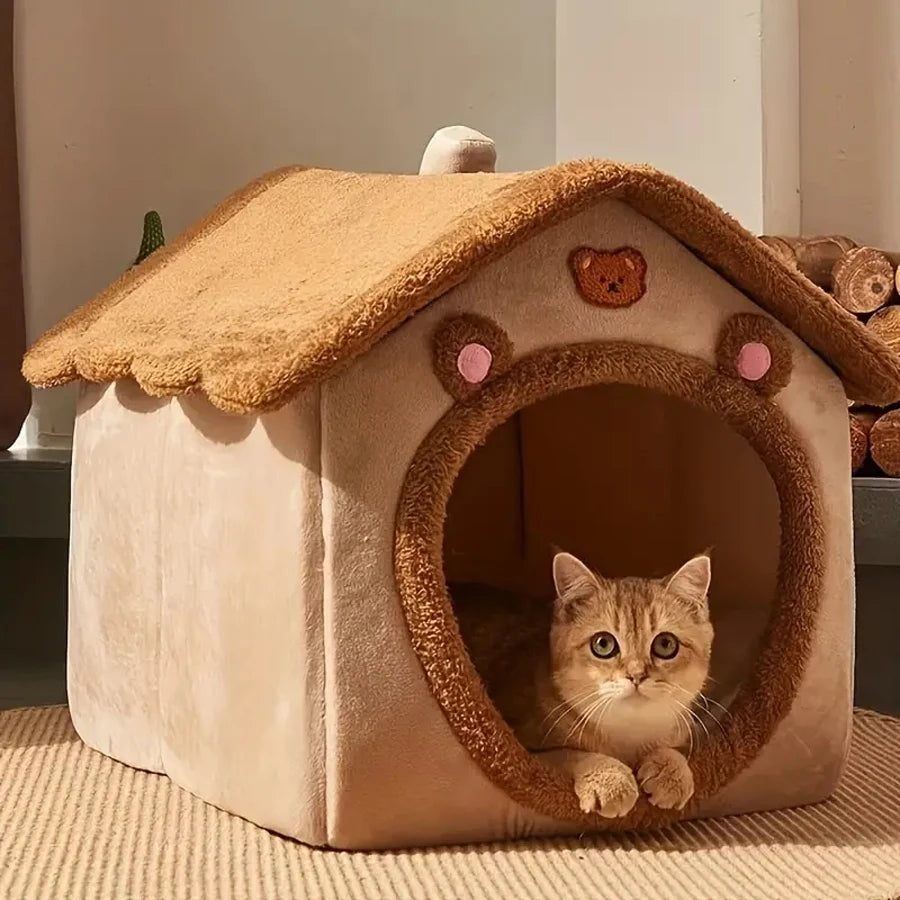 CozyFold™ Pet Cave – Soft Fiber Comfort, Removable Washable Design, Perfect for your Cats & Dogs