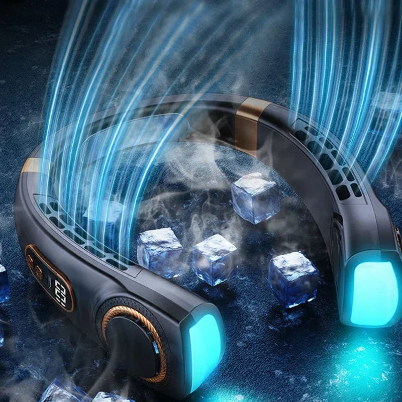 The original JKUOO Neck Fan – Hands‑Free Cooling, Bladeless Design, 4 Ice Plates, Perfect for Summer Heat