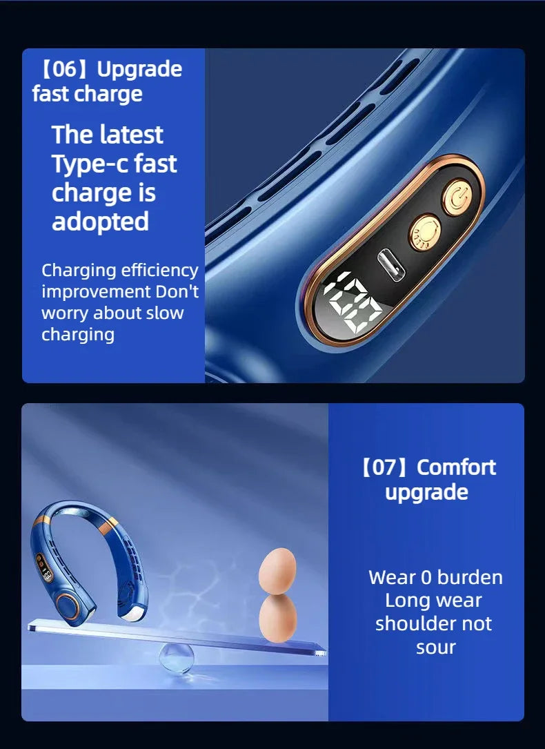 The original JKUOO Neck Fan – Hands‑Free Cooling, Bladeless Design, 4 Ice Plates, Perfect for Summer Heat